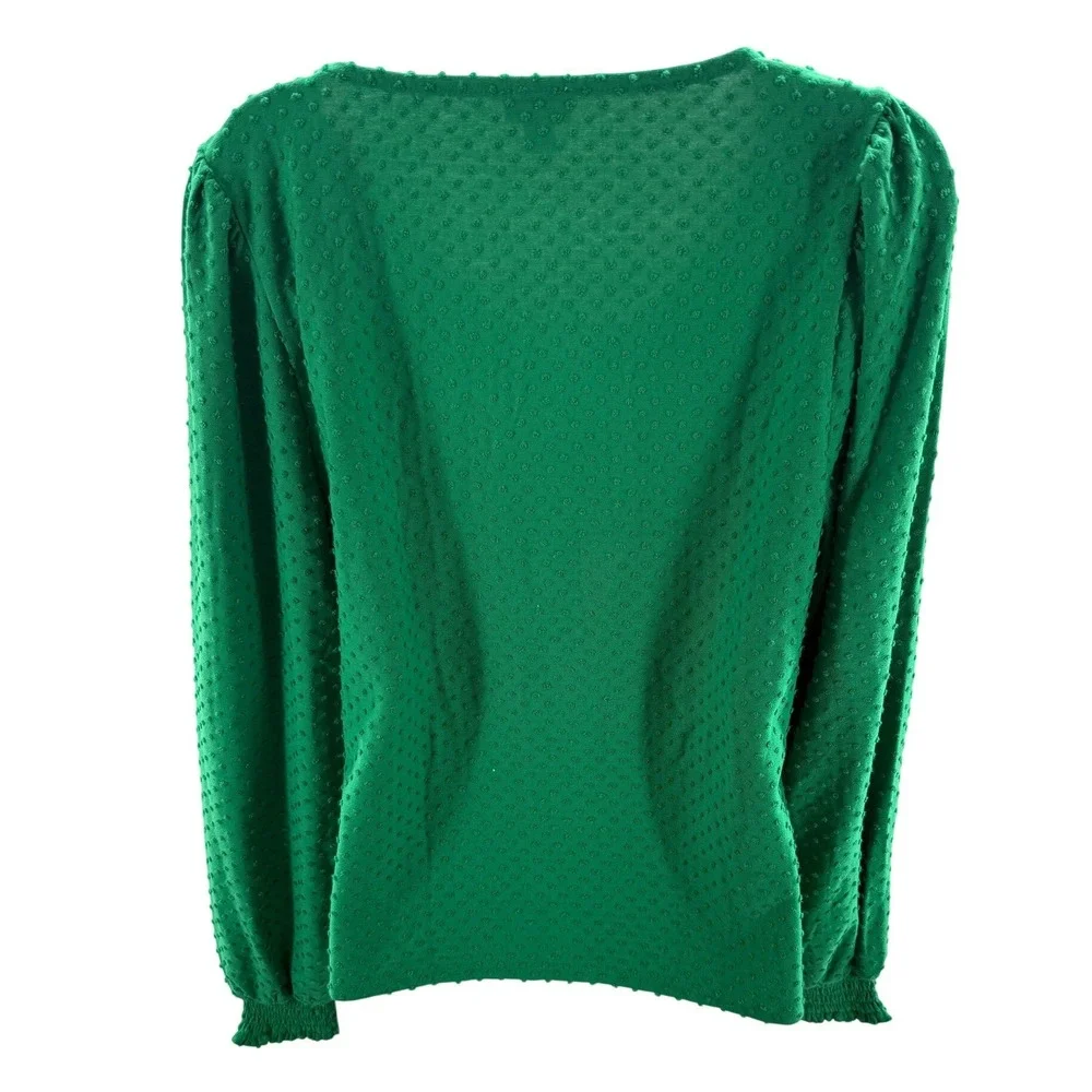 J.Crew Green Dot V-Neck Lined‎ Blouse Smocked Cuff Womens Size Medium NEW